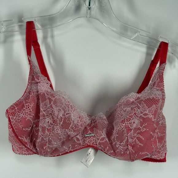 Victoria’s Secret red and white lace cup unlined underwire size 34C - Picture 1 of 6